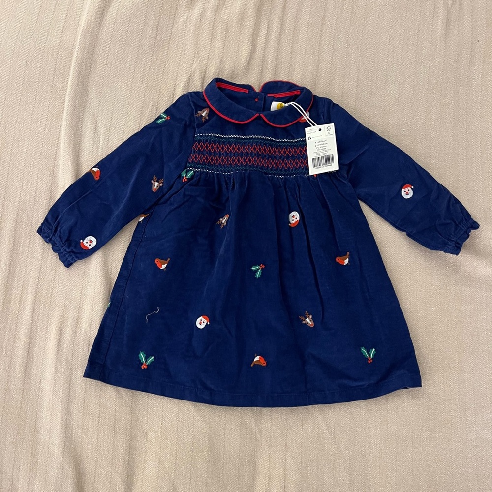 NWT Baby Boden Christmas Icons Navy Cord Dress Size 9-12 months